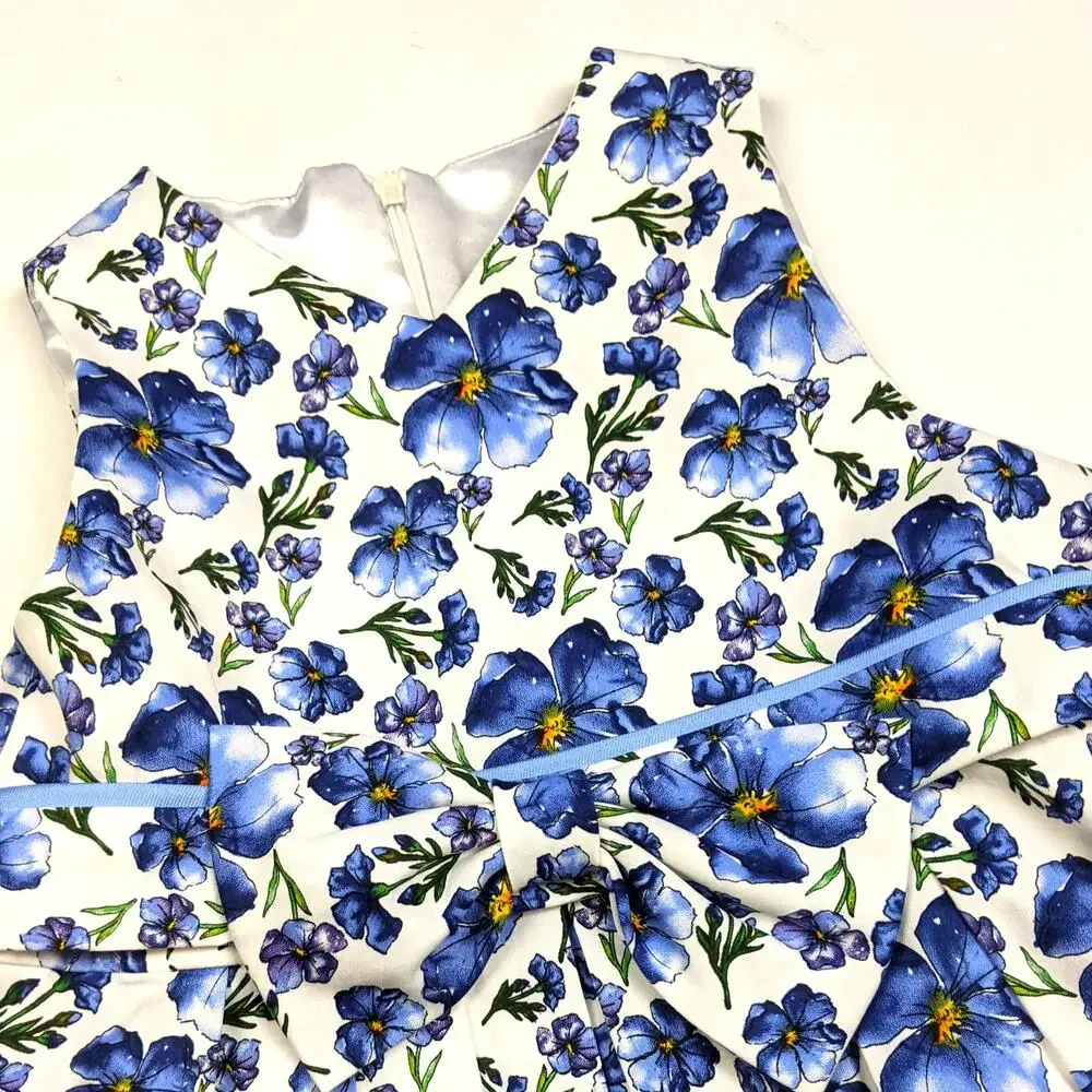 Helena Dress Girls Sz 6 Blue Pansy Floral Sundress Easter Spring Formal